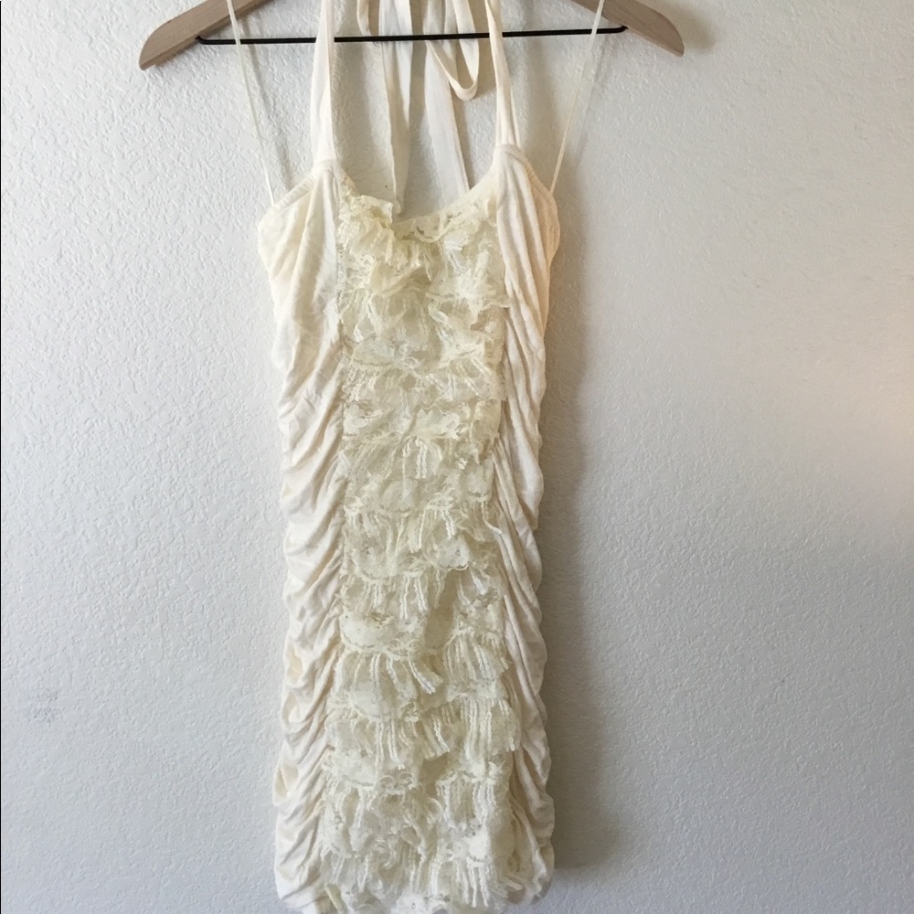 White Guess dress with lace and ruffles